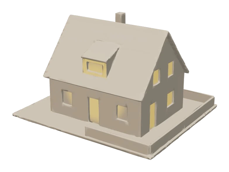 Architekturmodell eines Einfamilienhauses aus Karton, illustratives Motiv